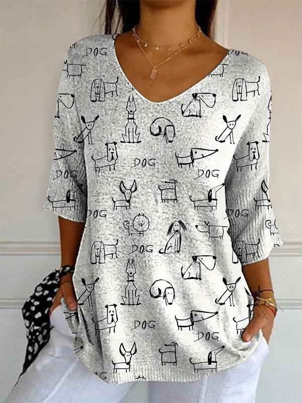 Elegant Retro Womens Casual Floral Print V-Neck Long-Sleeve Top - VEX CLUB HOUSE
