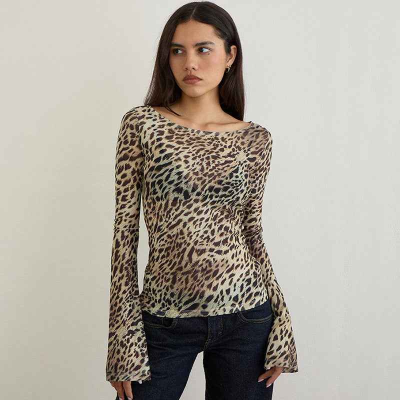 Womens Lightweight Loose-fitting Sexy Animal-print T-shirt Top - VEX CLUB HOUSE