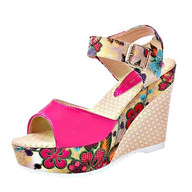 Wedge Sandals Female Floral Bowknot Platform High Heel - VEX CLUB HOUSE