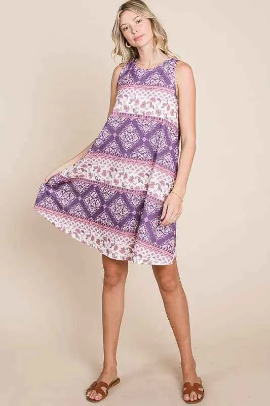 BOMBOM Bohemian Print Sleeveless Dress