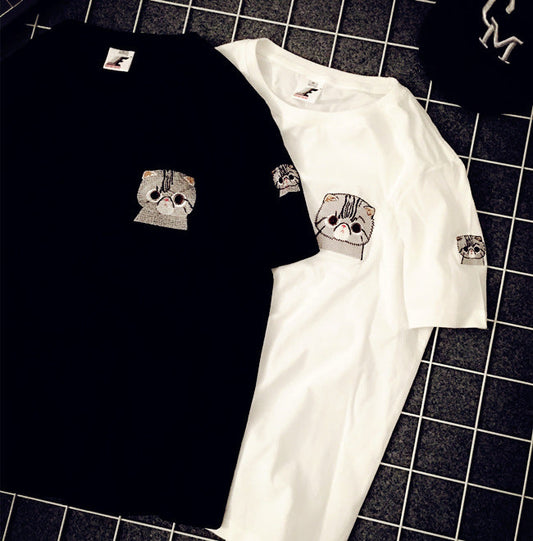 summer new Korean embroideryshort-sleeved T-shirt street fashion BF wind men and women couples tee - VEX CLUB HOUSE