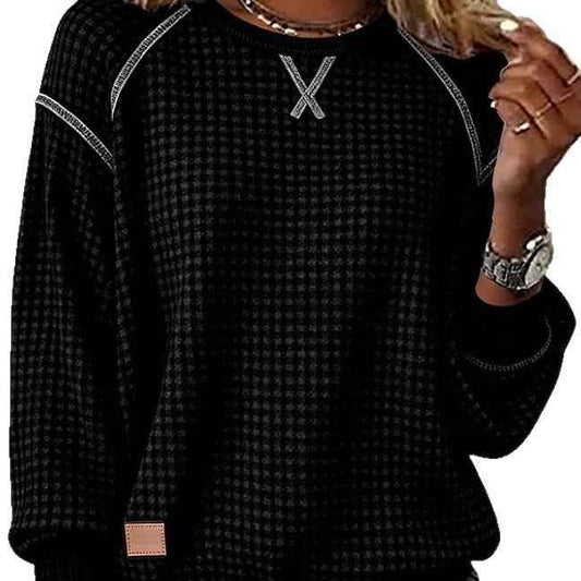 Womens Artistic Vintage Crew-Neck Long-Sleeve Jacquard Plaid Knit Sweater - VEX CLUB HOUSE