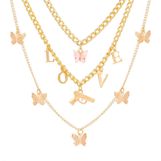 Chain Butterfly Necklace Women Multilayer Pendant Necklace Set Women - VEX CLUB HOUSE