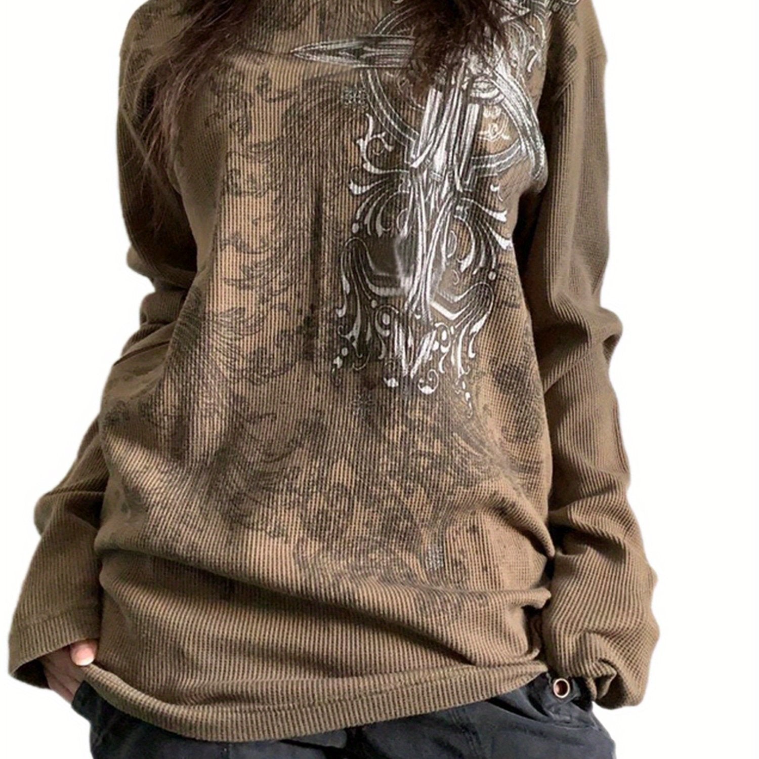 Vintage Chic Gothic Cross Print Long sleeve V E X C L U B H O U S E