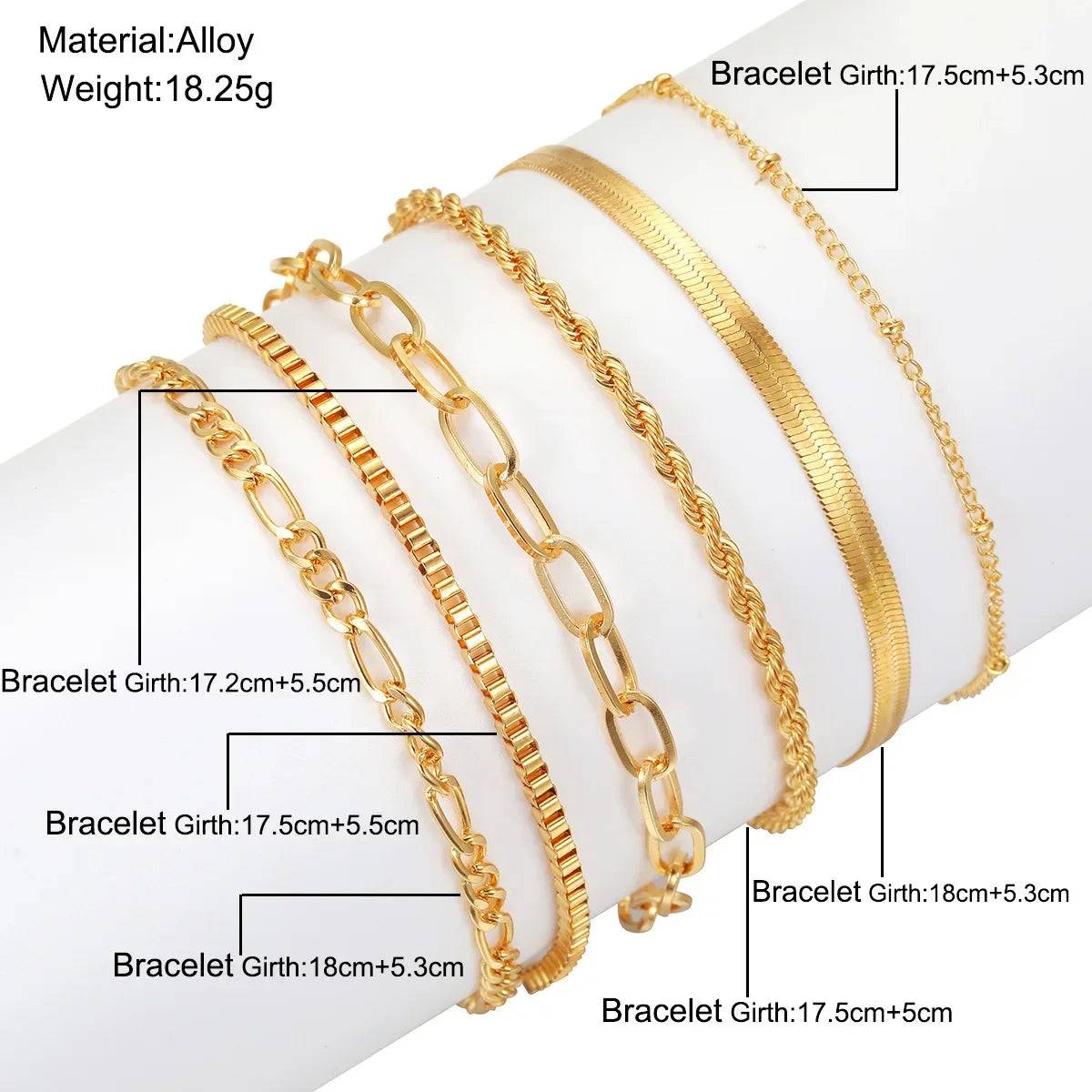 6Pcs Gold Color Bracelet Set