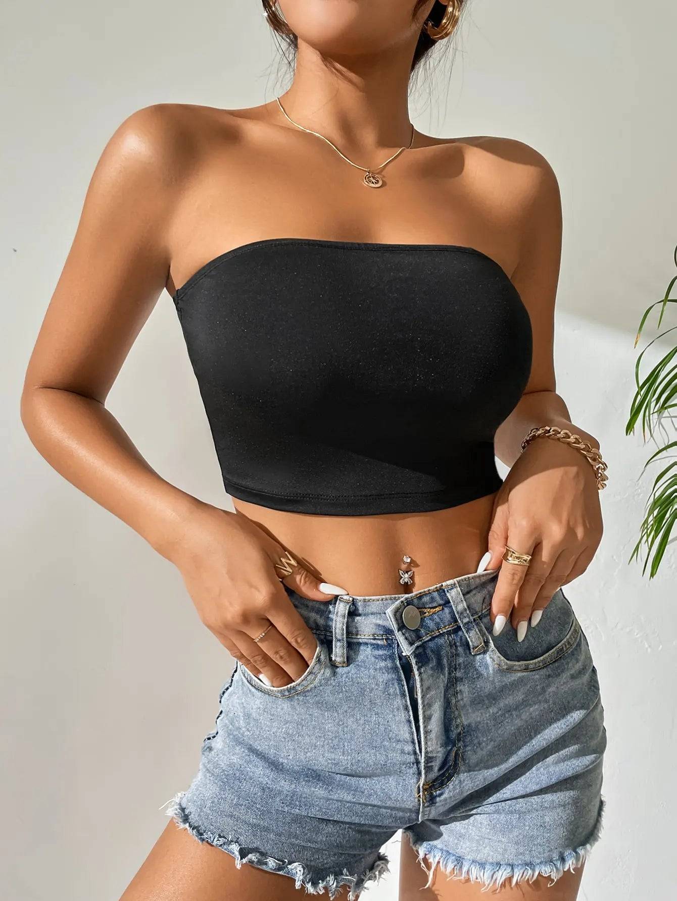 women spring summer strapless TOP