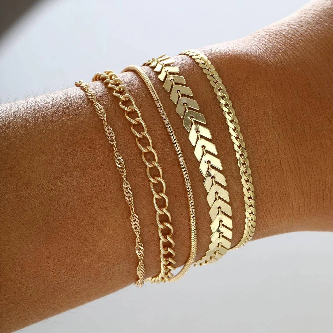 6Pcs Gold Color Bracelet Set