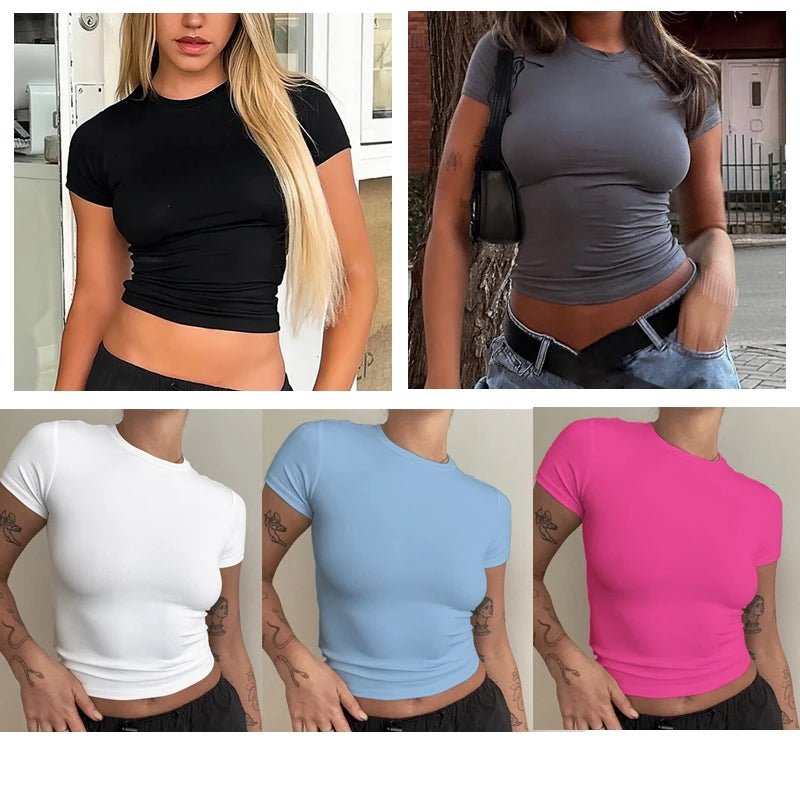 Woman Short Sleeve T-shirt Slim Fit Tops Female O-Neck V E X C L U B H O U S E