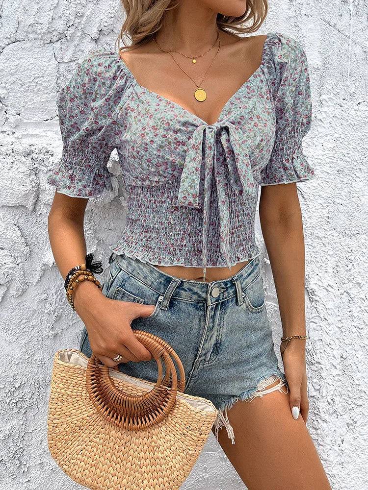 Floral V - neck Crop Top