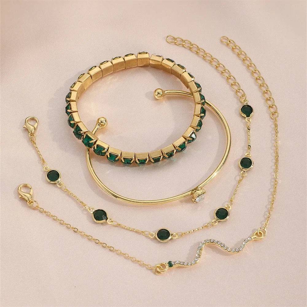 4Pcs/Set Snake Green Gemstone  Bracelet