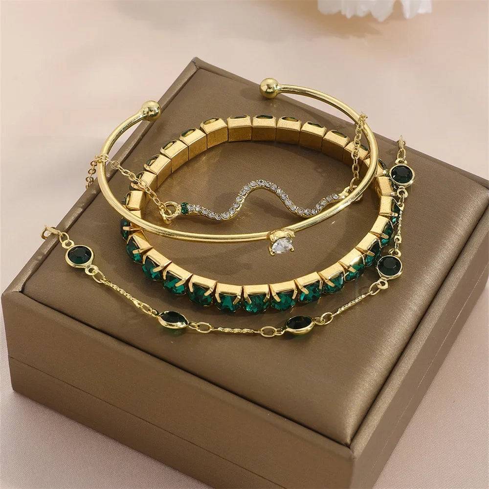 4Pcs/Set Snake Green Gemstone  Bracelet
