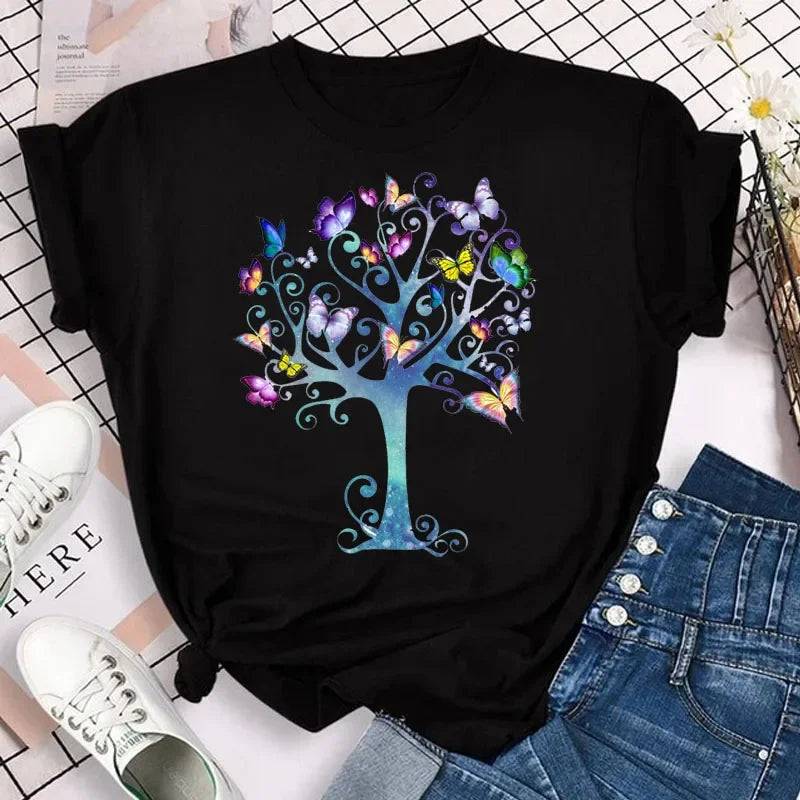 Colorful Butterfly Print Short Sleeve T Shirt
