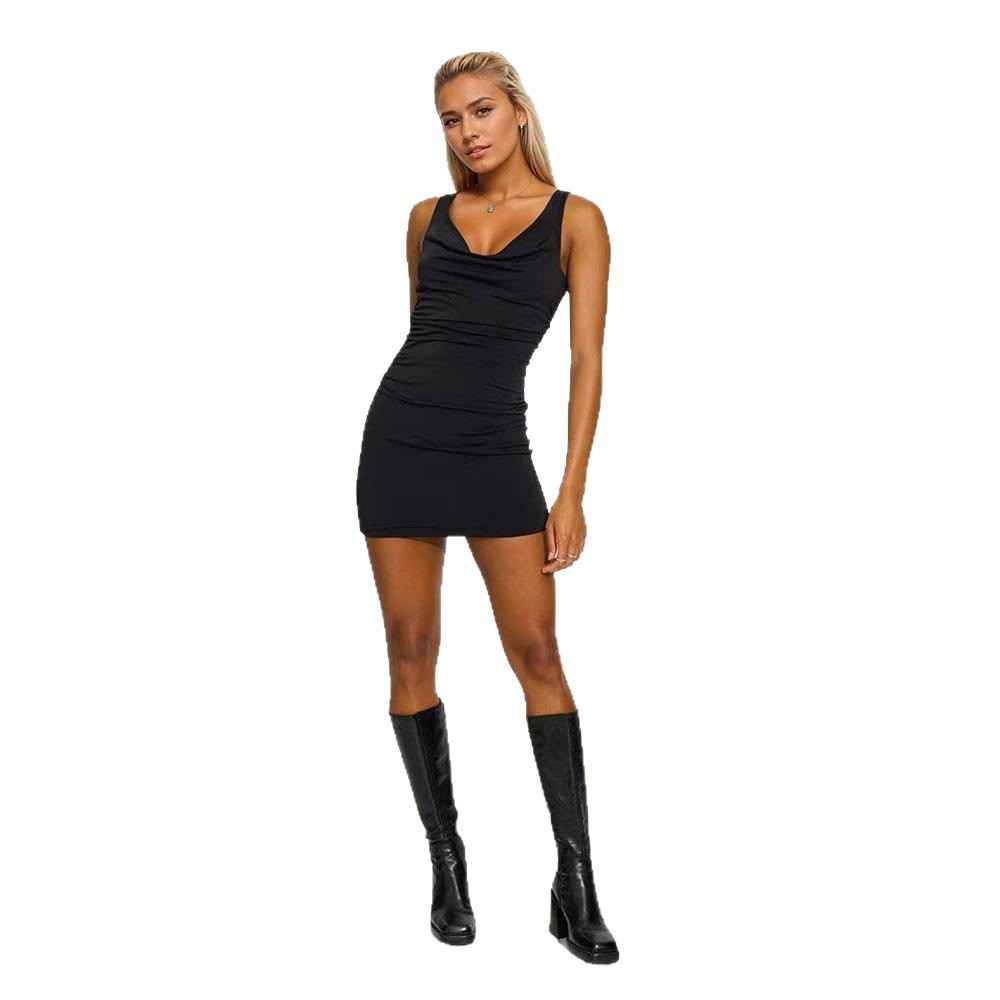 Womens Solid-Color Backless Lace-Up Camisole Dress - VEX CLUB HOUSE