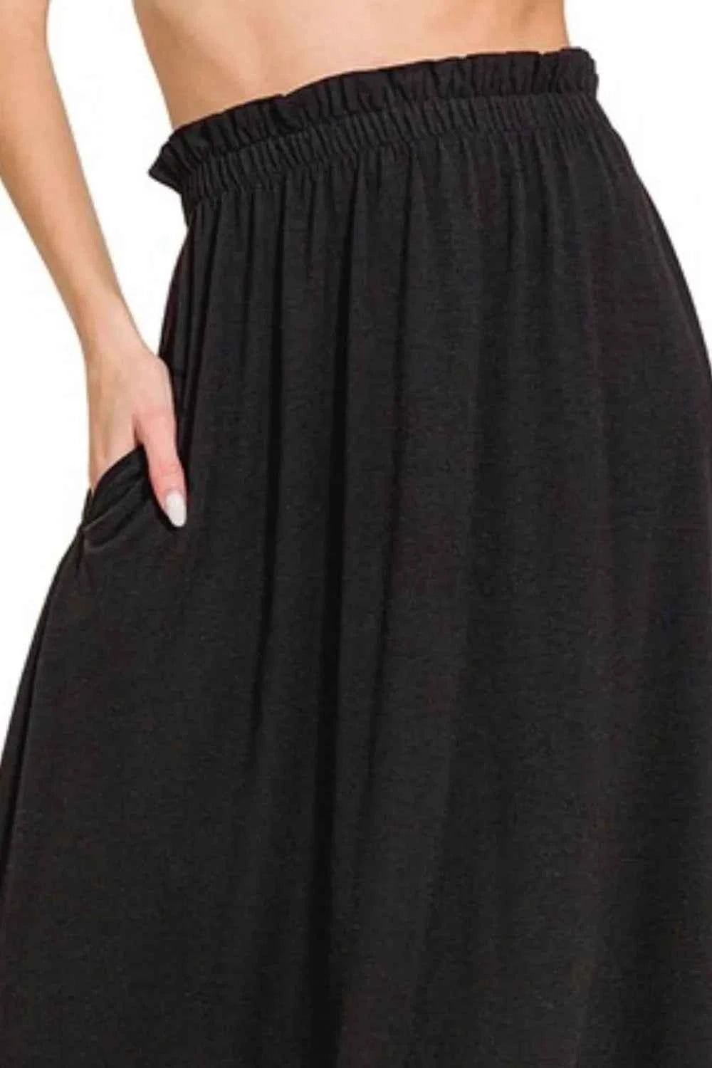 Zenana Paperbag Waist Midi Skirt With Pockets