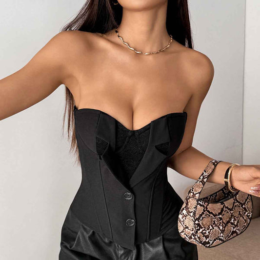 Womens Sexy Lace Top With Padded Cups And A Patchwork Design - VEX CLUB HOUSE