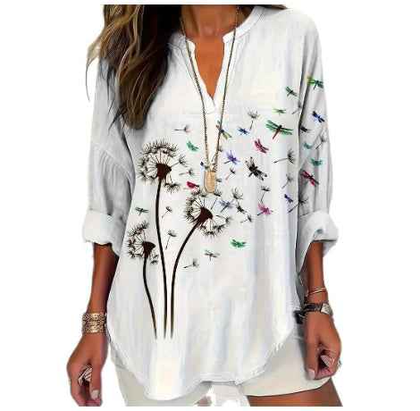 Womens Stand Collar Button-Down Drop Shoulder Long-Sleeve Top - VEX CLUB HOUSE