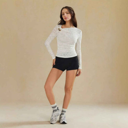 New Womens Versatile Long-sleeve Top With An Irregular Sheer Design - VEX CLUB HOUSE