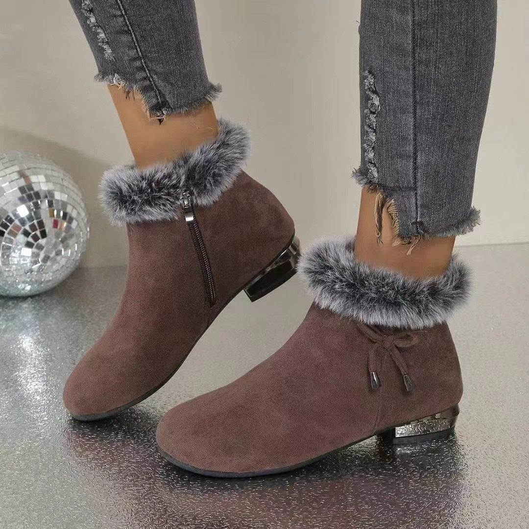 New Fleece Lined Round Toe Short Boots For Women - VEX CLUB HOUSE