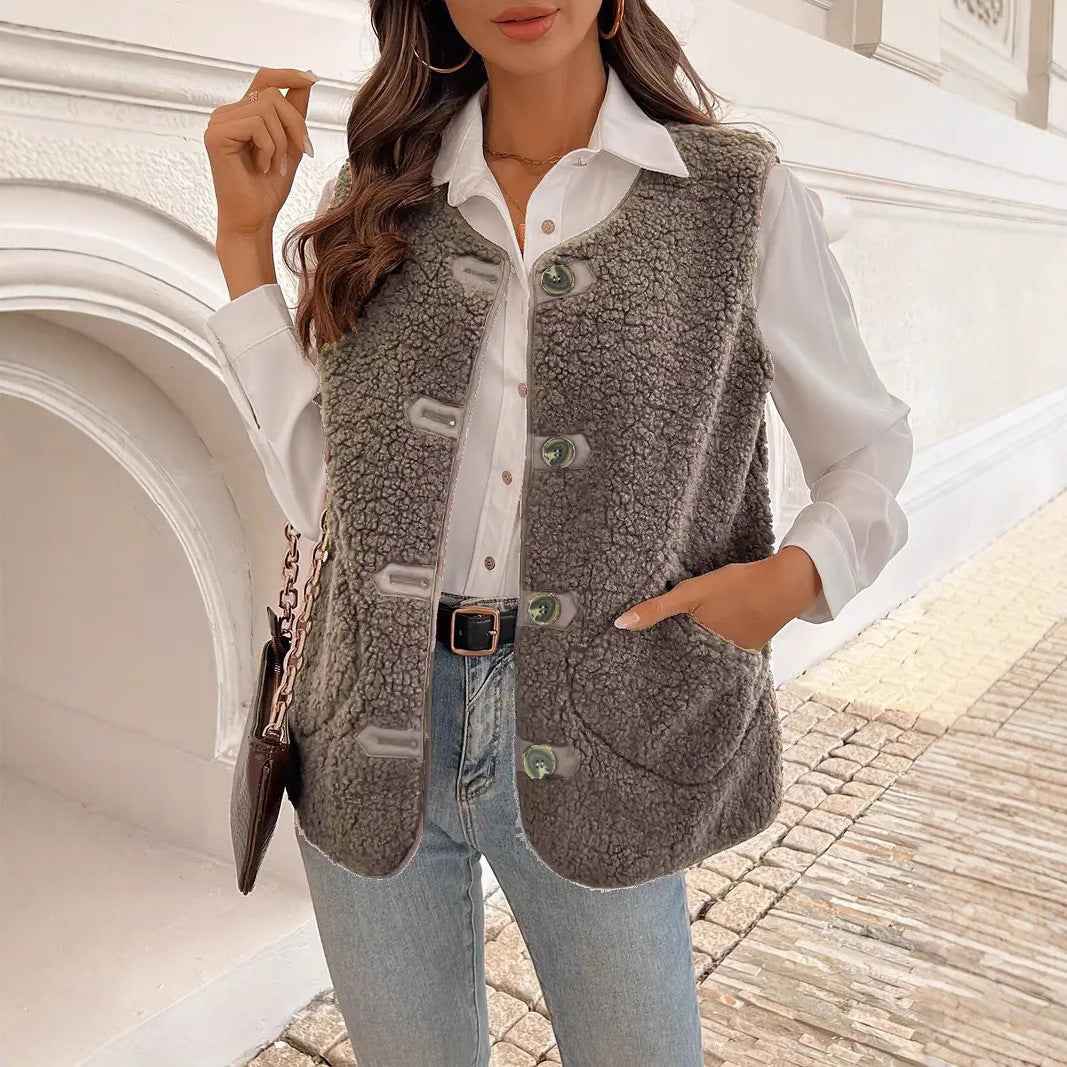 Fur Integrated Composite Loose Korean Outerwear Sleeveless Vest - VEX CLUB HOUSE
