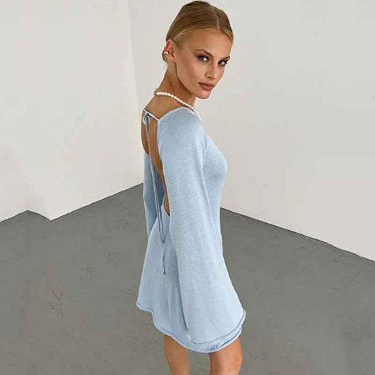 Womens Sexy Loose-fittingBackless Long-sleeve Dress - VEX CLUB HOUSE