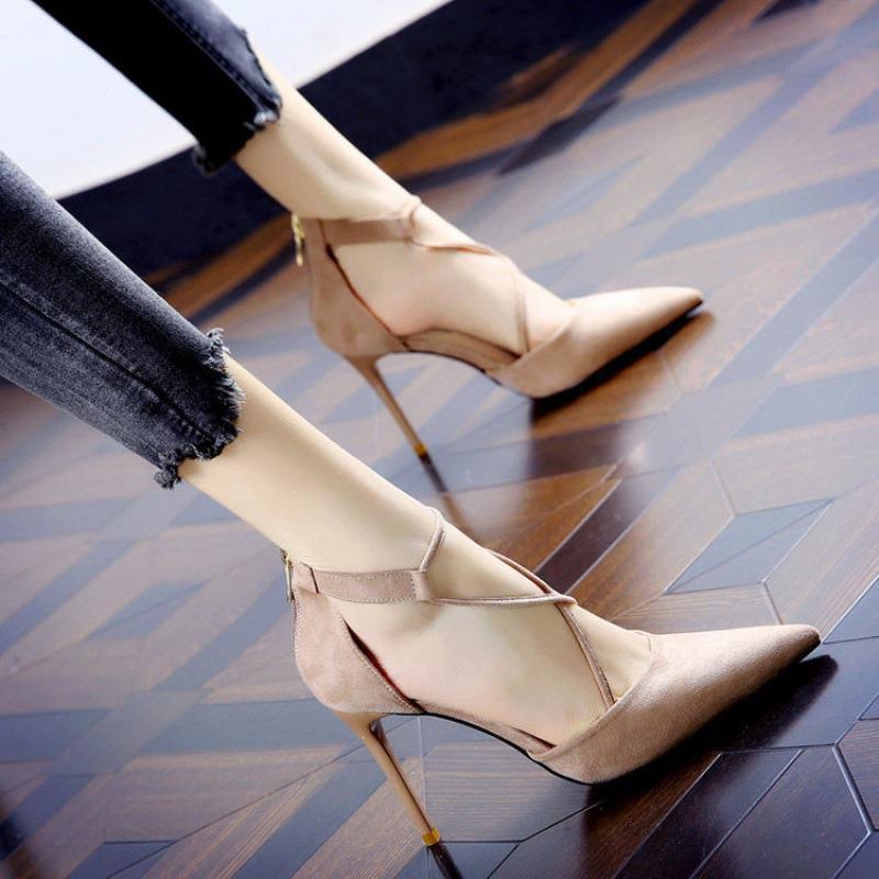 High Heels Sexy Apricot Comely French Black Suede Ladies - VEX CLUB HOUSE