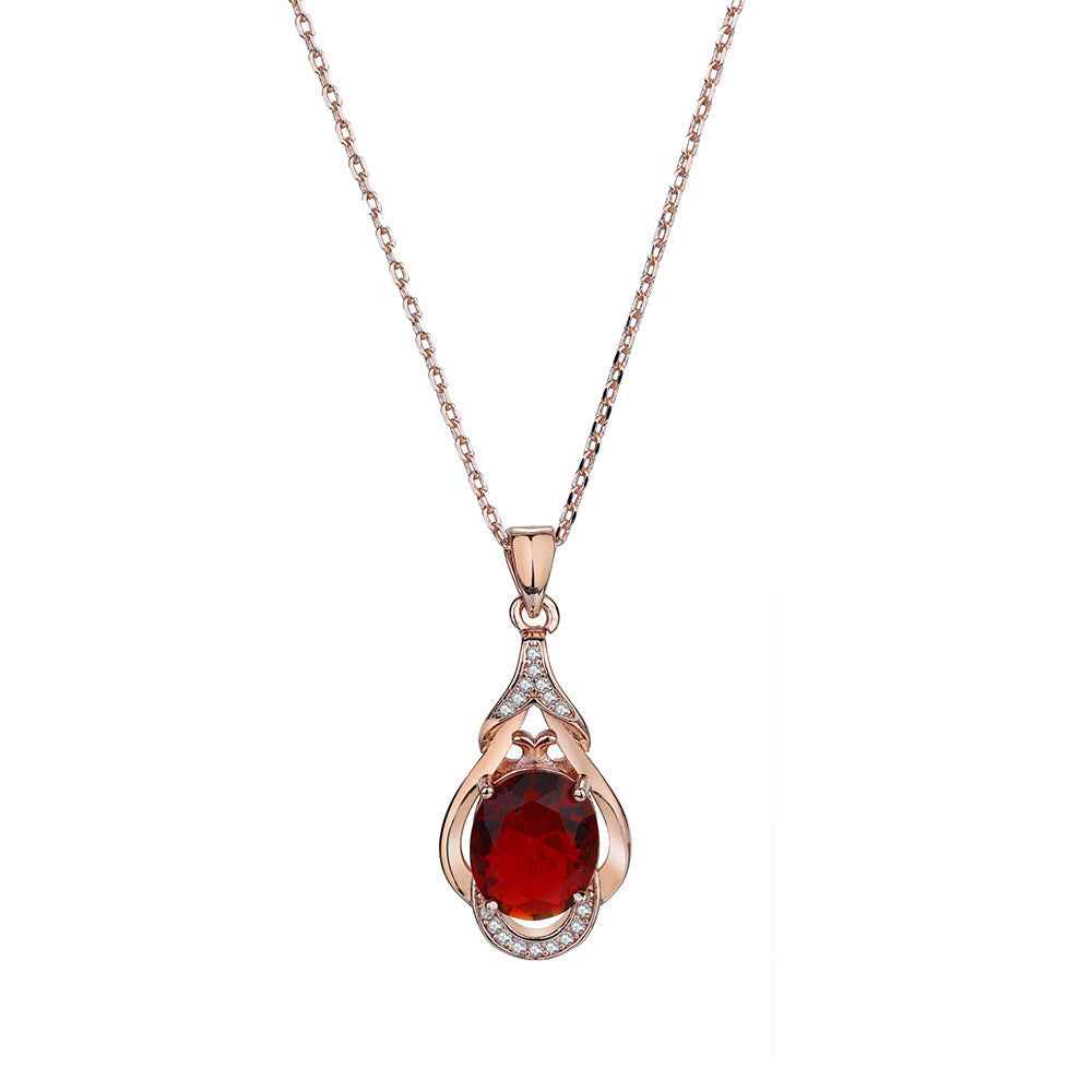 Women's Korean-style Red Tourmaline Colored Gemstone Pendant Necklace - VEX CLUB HOUSE