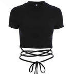 European And American Ins New Sexy Navel T-shirt Women's Tie Straps - VEX CLUB HOUSE