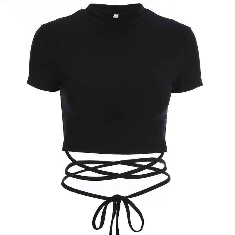 European And American Ins New Sexy Navel T-shirt Women's Tie Straps - VEX CLUB HOUSE