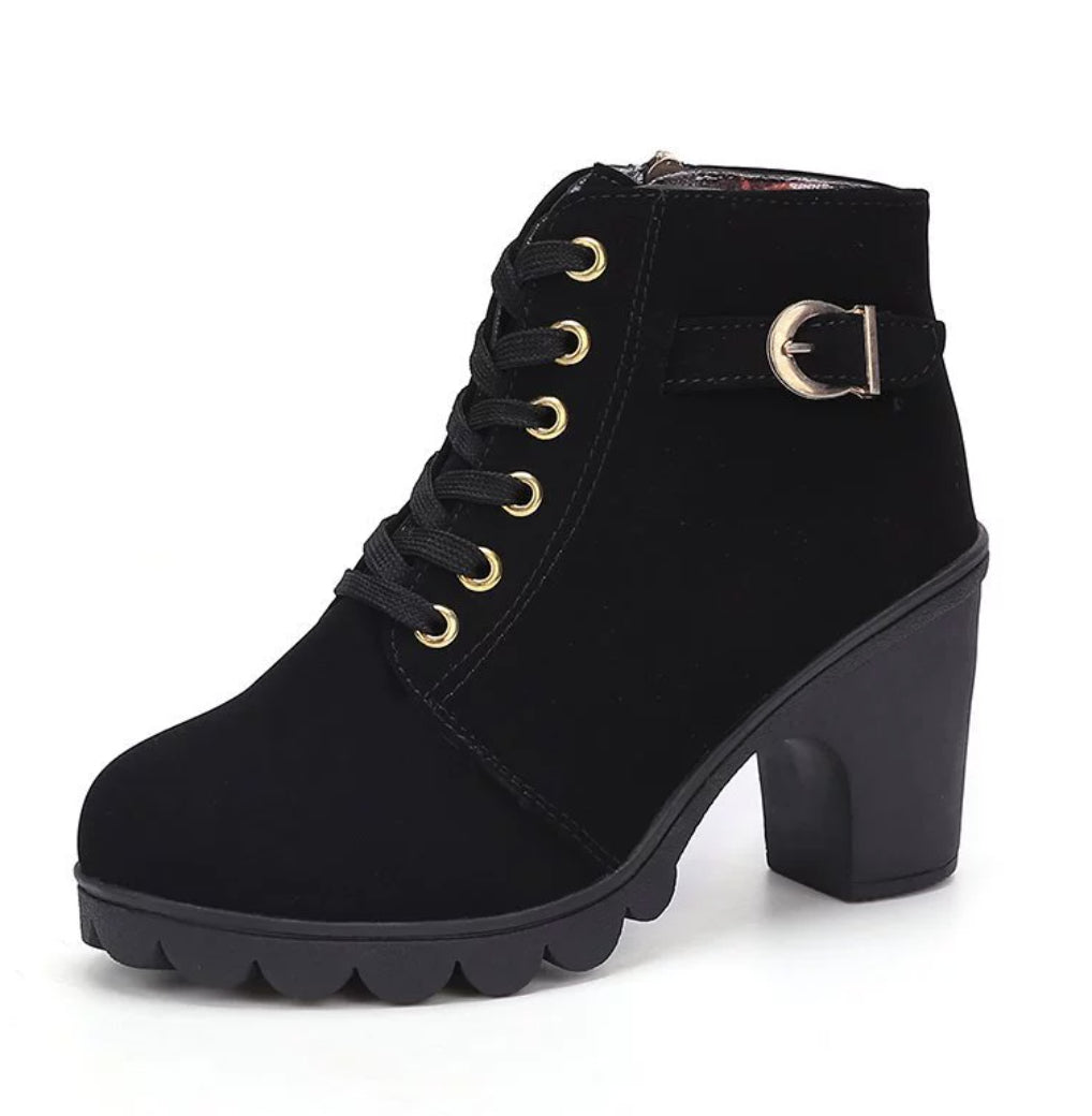 Fashoin Leopard Print Ankle Square Heel Suede Lace-up Zip Boots Women Casual Versatile Shoes Autumn And Winter - VEX CLUB HOUSE