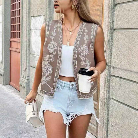 Simple All-Match Embroidered Open-Back Vest For Women - VEX CLUB HOUSE