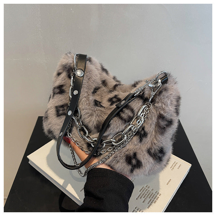 Winter Plush Bags Chain Shoulder Bag Women Flowers Print Handbags - VEX CLUB HOUSE