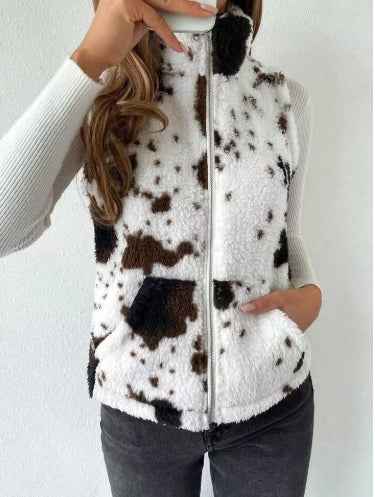 Printed Double-sided Plush Zip-up Cardigan - VEX CLUB HOUSE