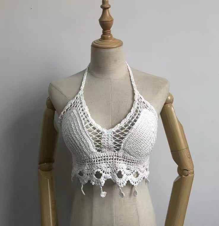 Lace-up Halterneck Exposed Vest Female Openwork Knitted Top - VEX CLUB HOUSE