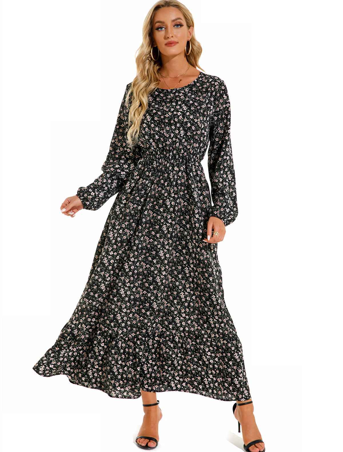 Womens Versatile Round-neck Floral Chiffon Dress - VEX CLUB HOUSE