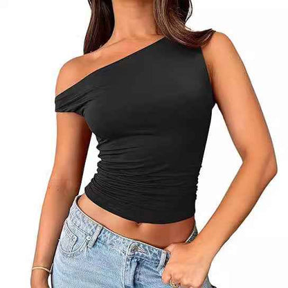 Womens Solid-color Off-shoulder Tank Top - VEX CLUB HOUSE