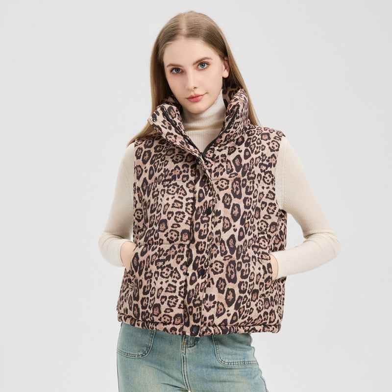 Leopard Print Stand Collar Temperament Cotton Vest - VEX CLUB HOUSE