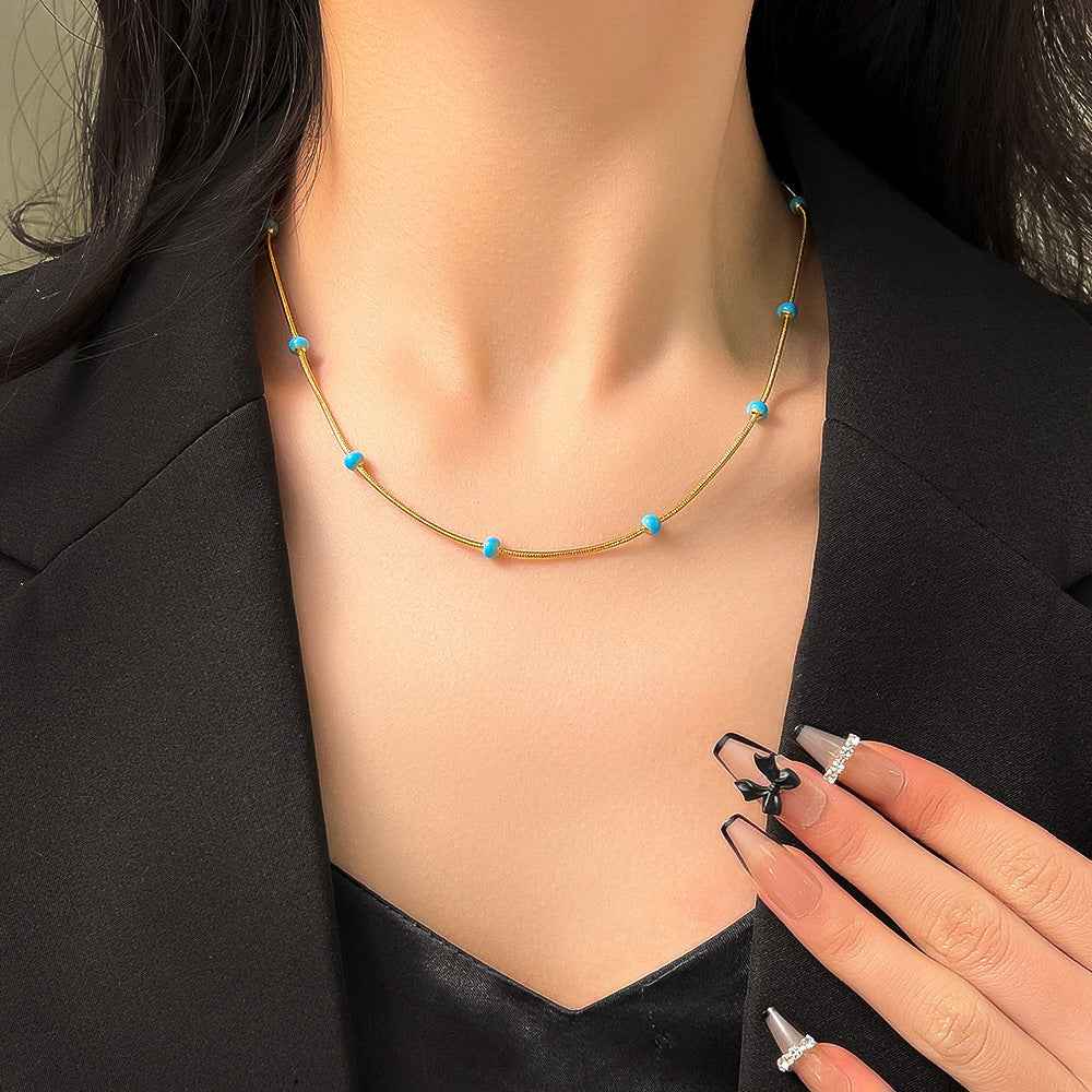 Titanium Steel Ball Drop Glaze Necklace For Women With A Colorless And Advanced Sense, Simple And Versatile Collar Chain Accessories - VEX CLUB HOUSE