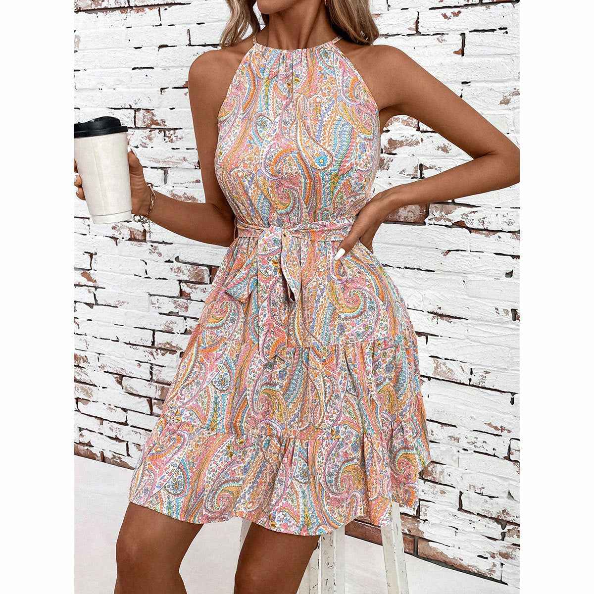 Womens Stylish Lace-up Printed Slip Dress - VEX CLUB HOUSE