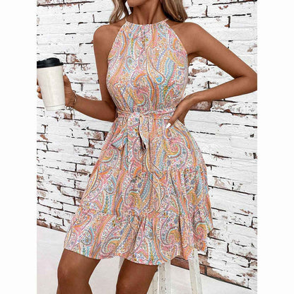 Womens Stylish Lace-up Printed Slip Dress - VEX CLUB HOUSE