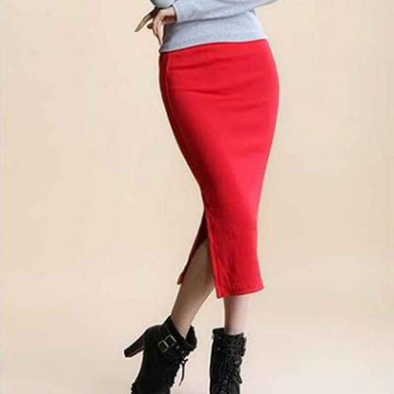 Mid-waist Rib Knitted Sheath Split Skirt - VEX CLUB HOUSE
