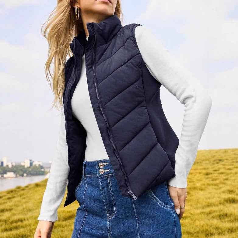 Simple Stand Collar Women's Thick Thermal Quilted Vest - VEX CLUB HOUSE