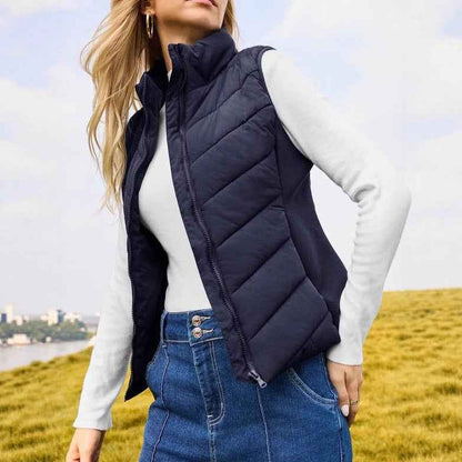 Simple Stand Collar Women's Thick Thermal Quilted Vest - VEX CLUB HOUSE