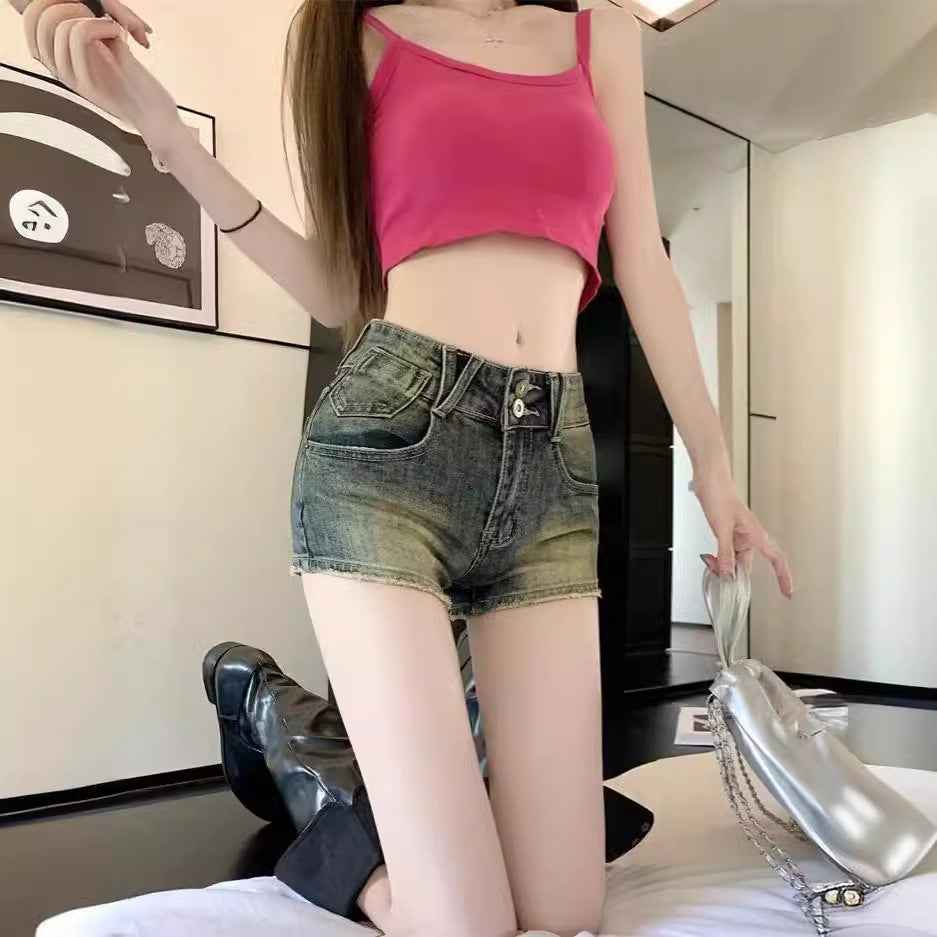 Yellow-ochre Vintage Spicy Girl Denim Shorts For Women Summer Style - VEX CLUB HOUSE
