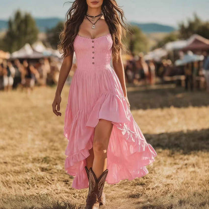 Bohemian-style Dress With An Asymmetrical Ruffled Hem - VEX CLUB HOUSE
