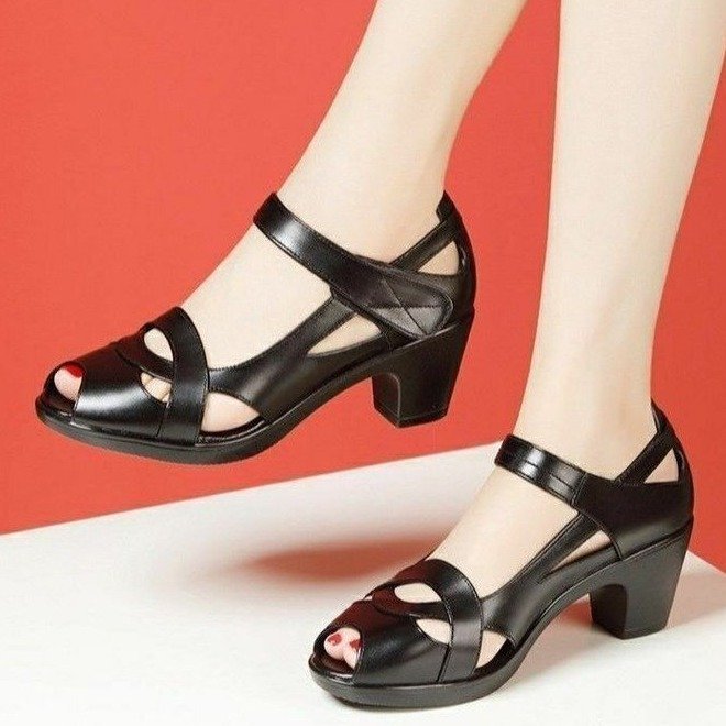 Women's Thick Bottom Soft Bottom Mid Heel Chunky Heel Peep Toe Sandals - VEX CLUB HOUSE