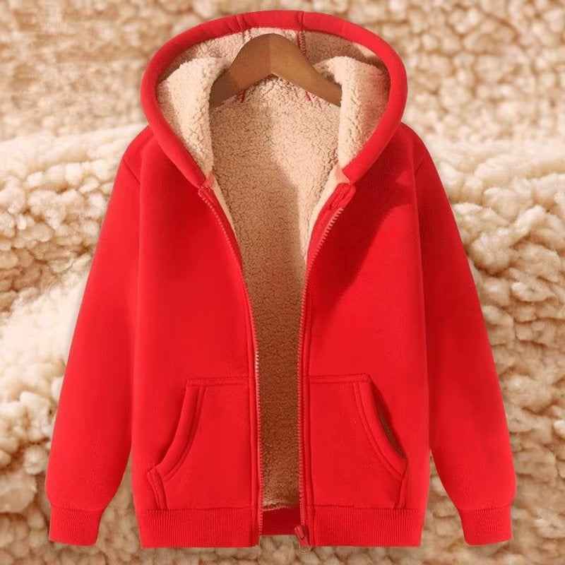 Women's Simple Solid Color Cold-proof Warm Berber Fleece Hooded Jacket - VEX CLUB HOUSE