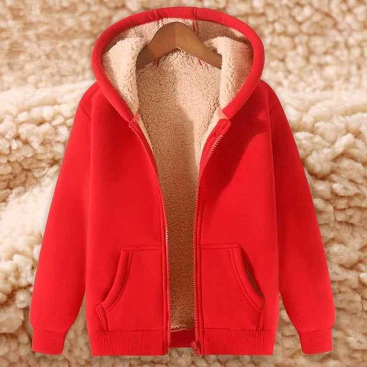 Women's Simple Solid Color Cold-proof Warm Berber Fleece Hooded Jacket - VEX CLUB HOUSE