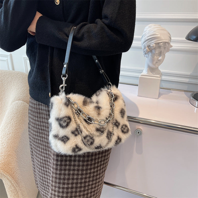 Winter Plush Bags Chain Shoulder Bag Women Flowers Print Handbags - VEX CLUB HOUSE