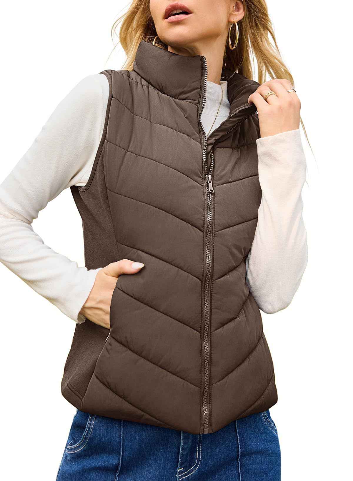 Simple Stand Collar Women's Thick Thermal Quilted Vest - VEX CLUB HOUSE