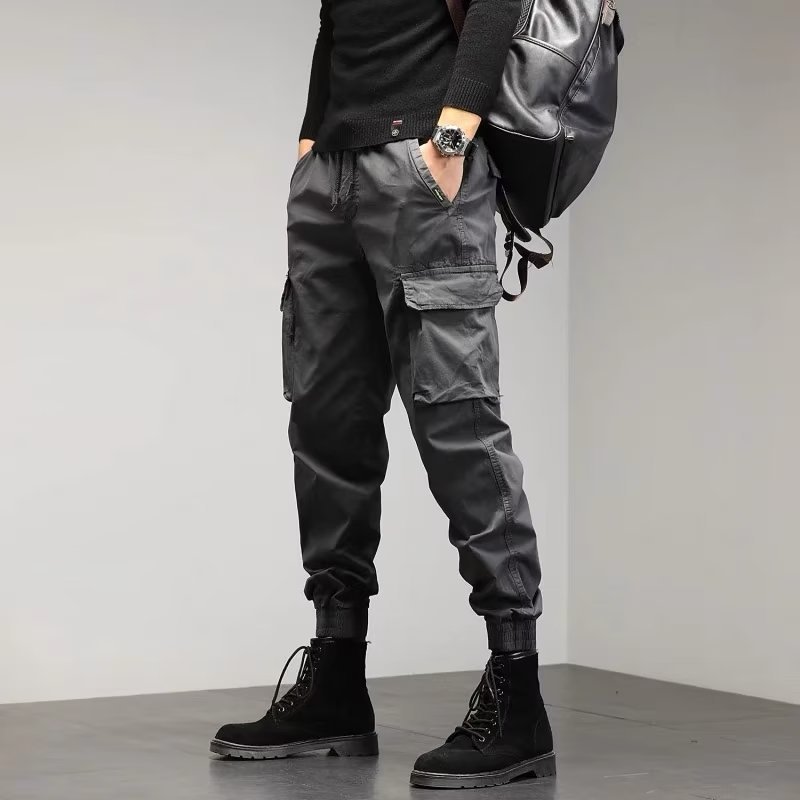 Men's Cropped Tooling Spring And Autumn Loose-fitting Casual Ankle-banded Trousers Multi-pocket - VEX CLUB HOUSE